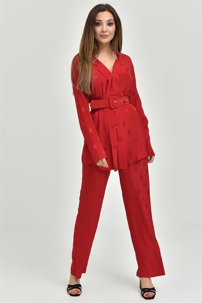 Arched Red Blouse Pants Set