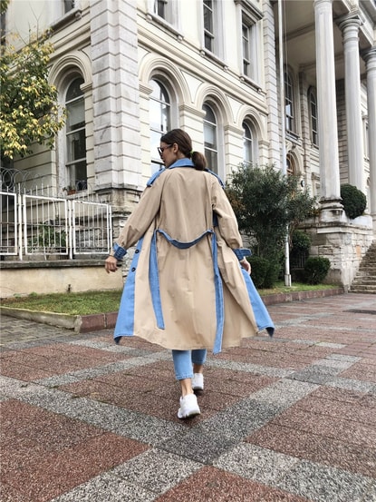 Blue Button Trench Coat